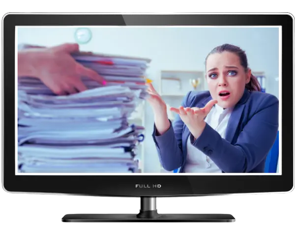 conserve-en-digital-expedientes-judiciales imagen donde se aprecia una pantalla de computador con una imagen de un montón de hojas y una mujer haciendo un rostro de asombro